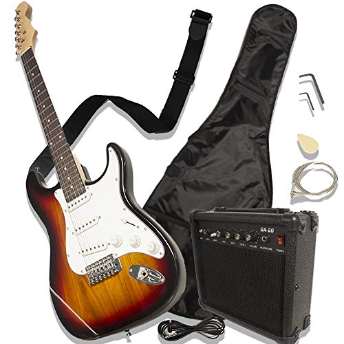 Pro System Audiotek Guitarra eléctrica Tipo Stratocaster con amplificador y Accesorios (Café)