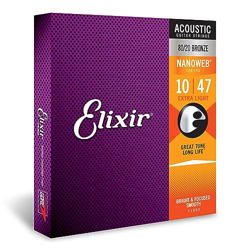 Elixir Cuerdas 80/20 bronce, cuerdas para guitarra acústica con revestimiento de politejido, extra...