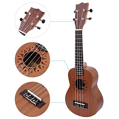 Ukelele Sapele de 21 Pulgadas, Instrumento Musical de Guitarra Hawaiana de 4 Cuerdas para Amantes y...