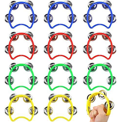 Paquete de 12 campanas de pandereta de percusión de plástico, mini panderetas de percusión a granel,...