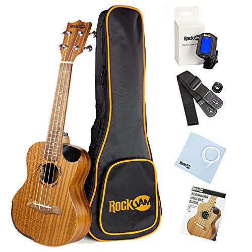 RockJam Kit de ukelele tenor premium con afinador, bolsa de concierto, correa, púas y cuerdas de...