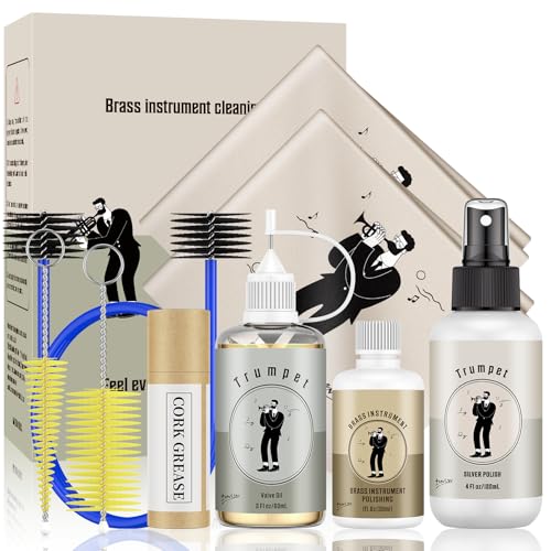 Kit completo de cuidado de trompeta, incluye pulido de plata, aceite de válvula, 2 paños de limpieza,...