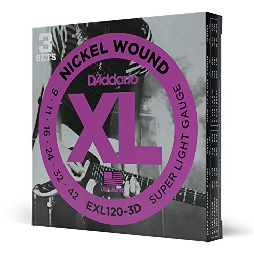 D'Addario | XL Pack | Cuerdas para Guitarra Eléctrica | 3 sets, 18 cuerdas | Calibre súper ligero,...