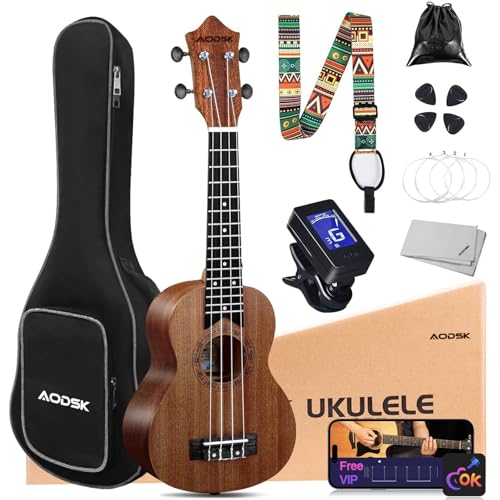AODSK - Ukelele soprano para principiantes de 21 pulgadas, kit de ukelele con bolsa de concierto, correa...