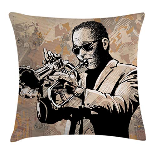 Ambesonne - Funda de cojín de música Jazz, estilo grunge, ilustración de anteojos de sol de músico,...