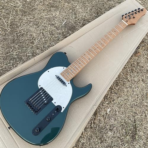 Guitarra eléctrica con cuello de arce, cuerpo verde azulado, pastilla única, golpeador blanco, 6...