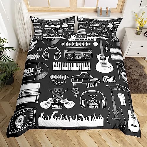 Juego de ropa de cama para guitarra eléctrica, funda de edredón de vinilo, juego de cama clásico para...