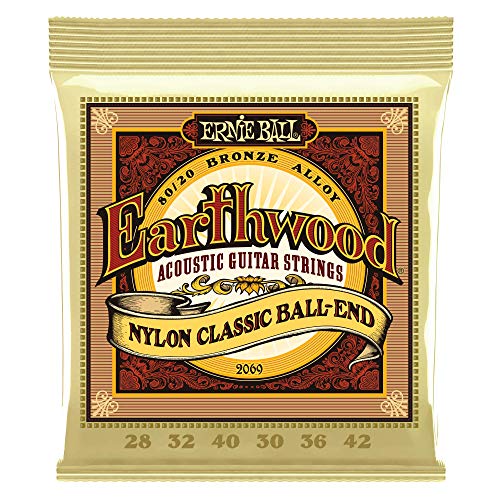 Ernie Ball Earthwood Folk - Cuerdas para guitarra acústica, bronce 80/20, extremo de bola dorado,...