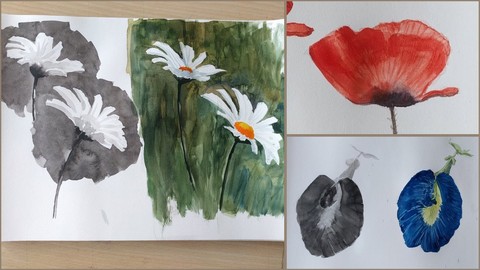 Cuaderno De Bocetos Todos Los Días: Pintar Flores En Acuarela