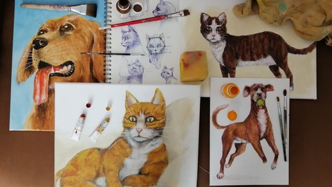 Curso de dibujo y pintura de perros y gatos.